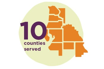 Graphic stating 10 counties served