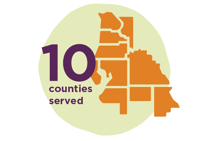 Graphic stating 10 counties served