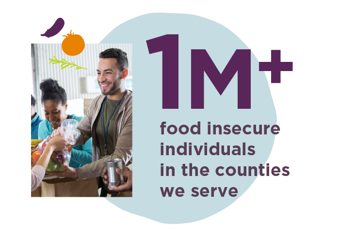 Graphic stating 1M+ food insecure individuals in the counties we serve