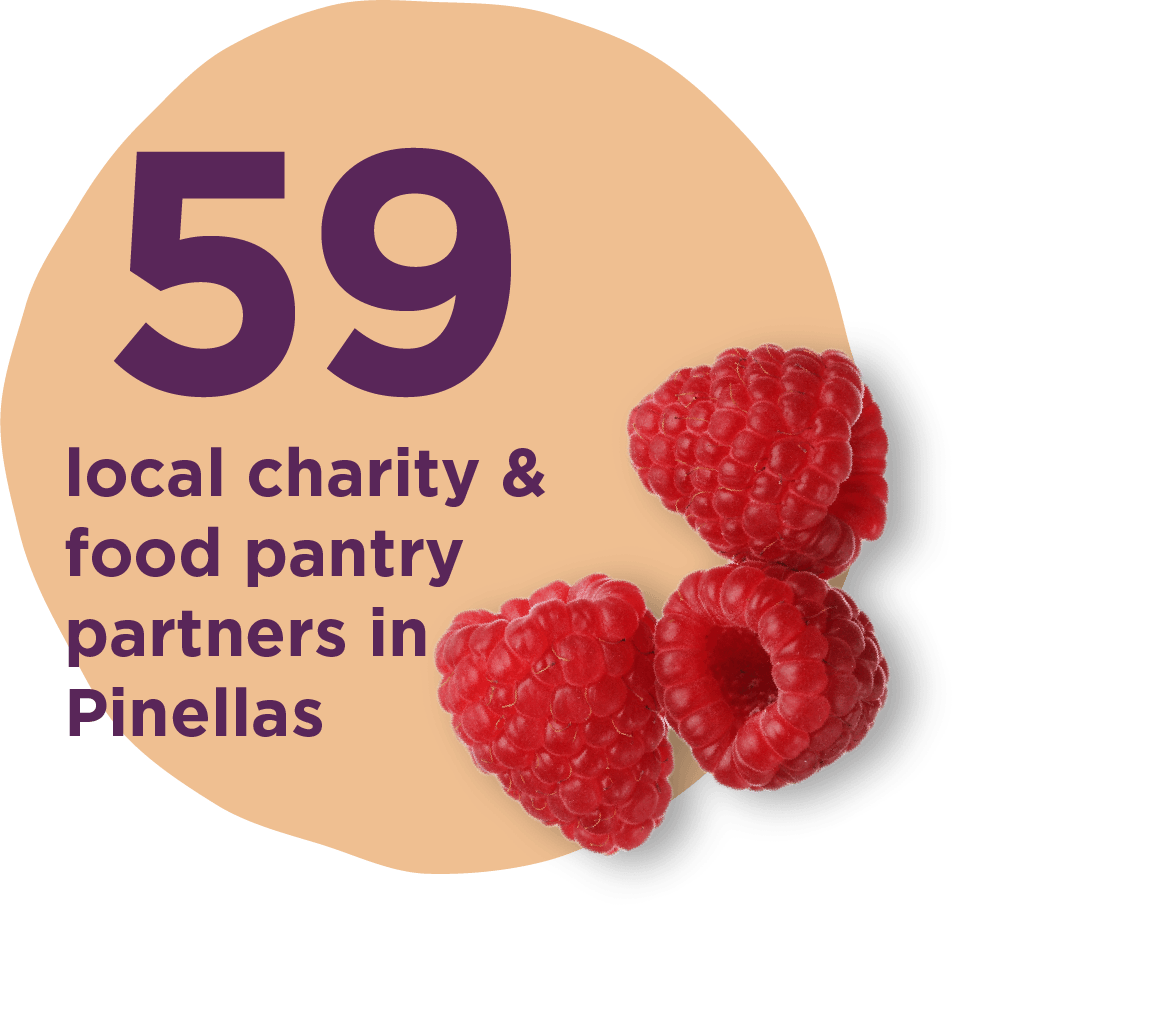Graphic stating 59 local charity & food pantry partners in Pinellas