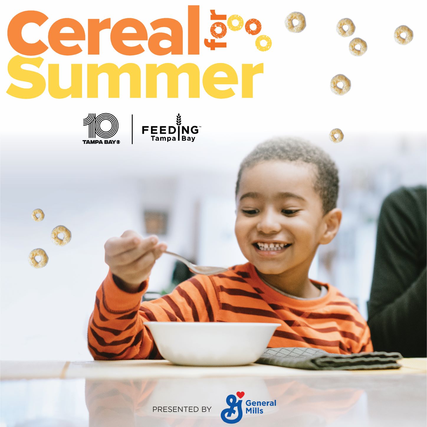 Young boy eating cereal, promoting Cereal for Summer
