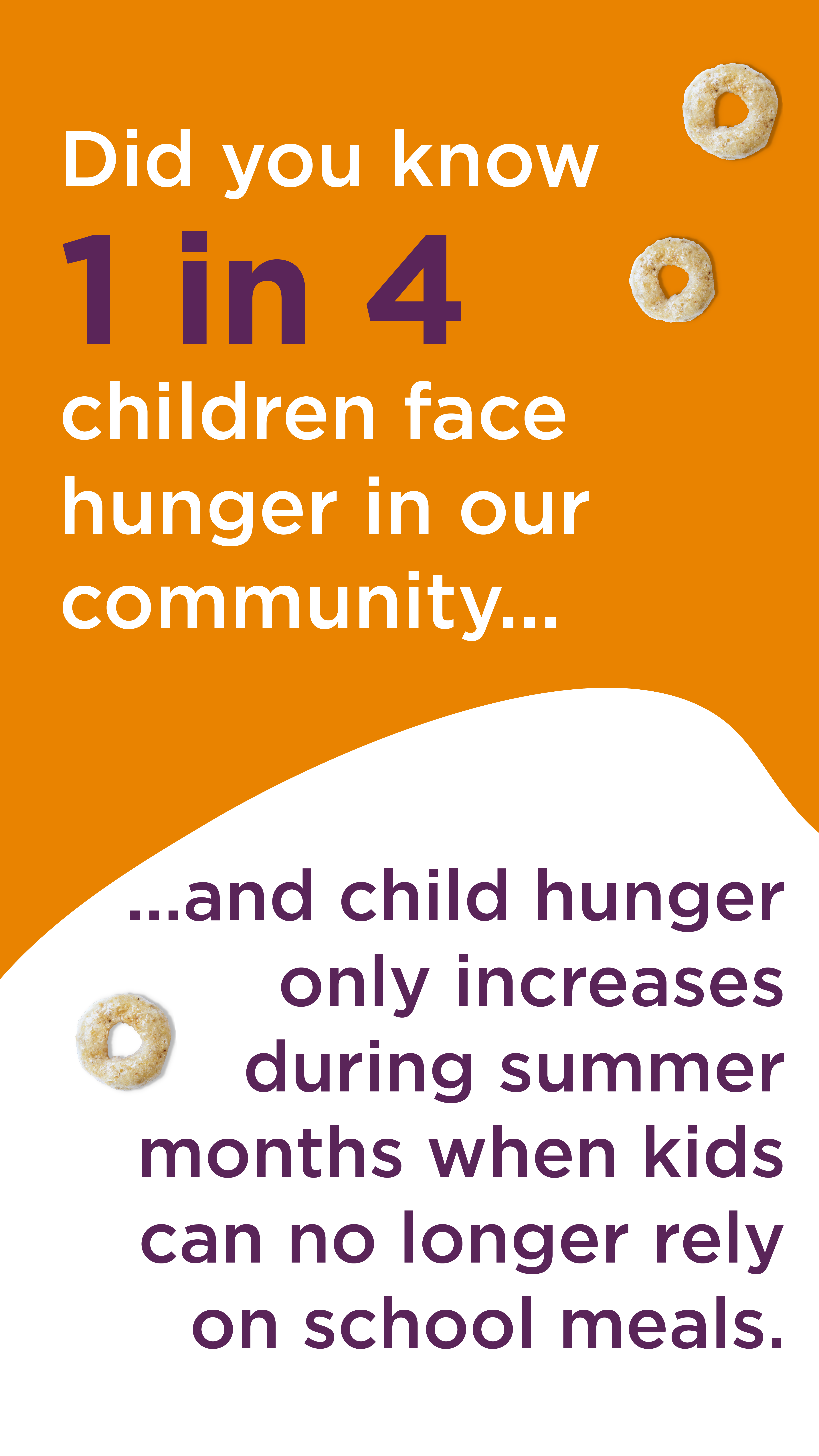 1 in 4 children face hunger in our community...and that only increase during summer months when kids can no longer rely on school meals