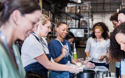 Pantry employees having a meeting